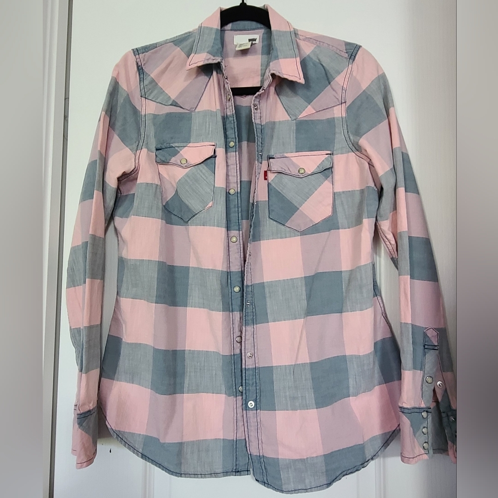 Levi's Pink and Gray Plaid Women's Top